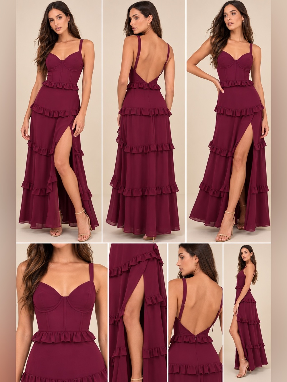 Lulus Sincerely Poised Plum Bustier Ruffle Tiered Maxi Dress XS
